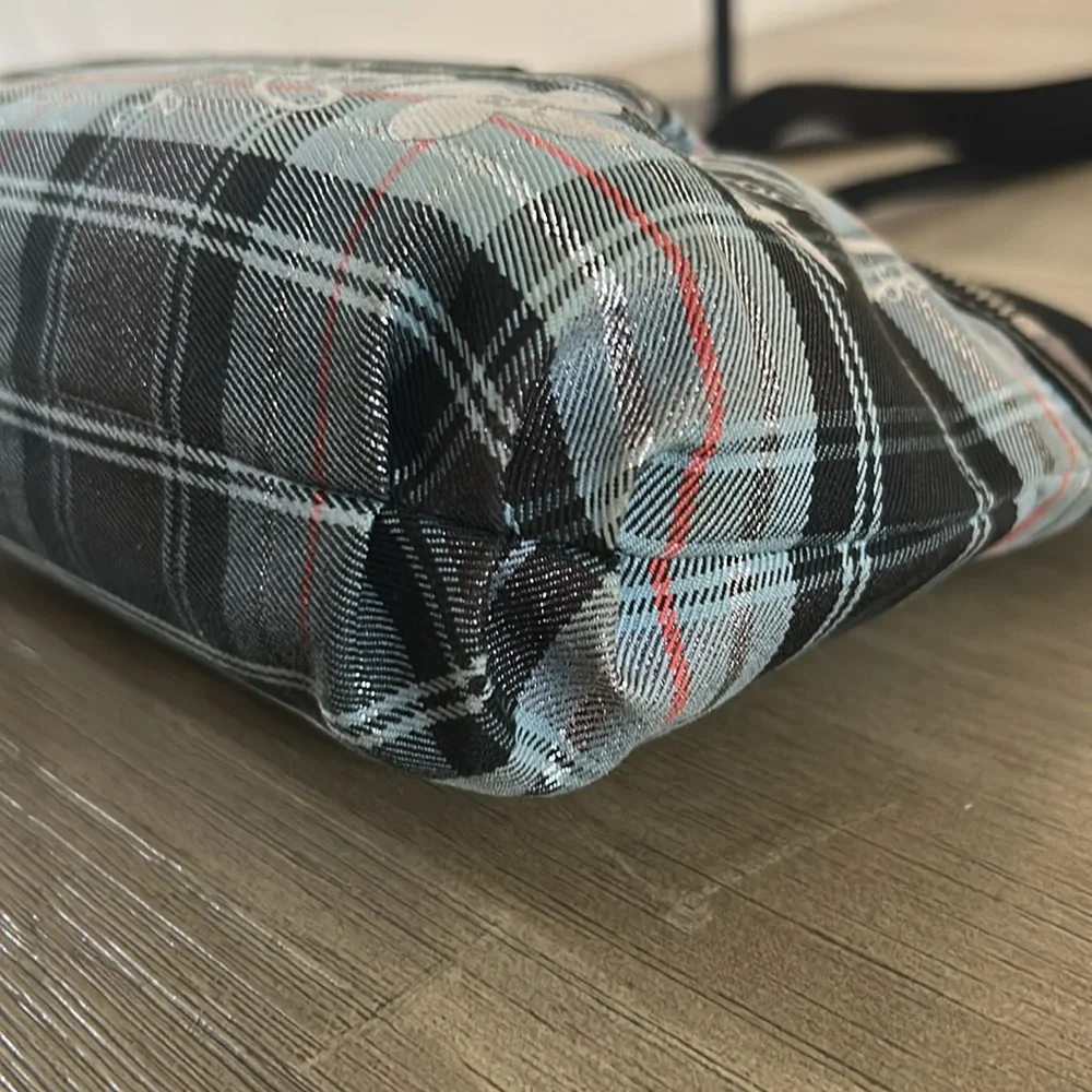 COACH POPPY Blue Plaid Silver Metallic Graffiti Purse Vintage - Picture 7 of 12